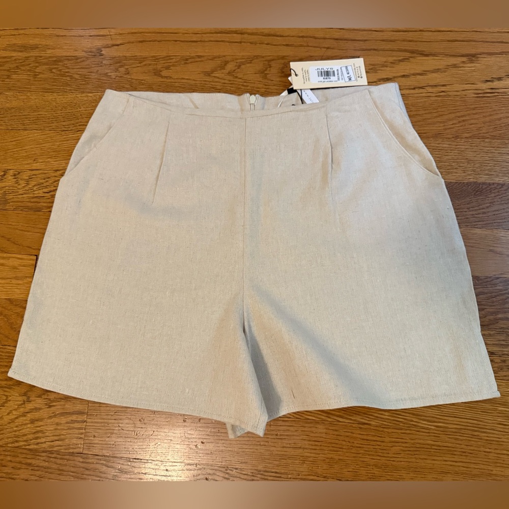 Cream High Waist Tailored linen Shorts size M - Picture 4 of 15